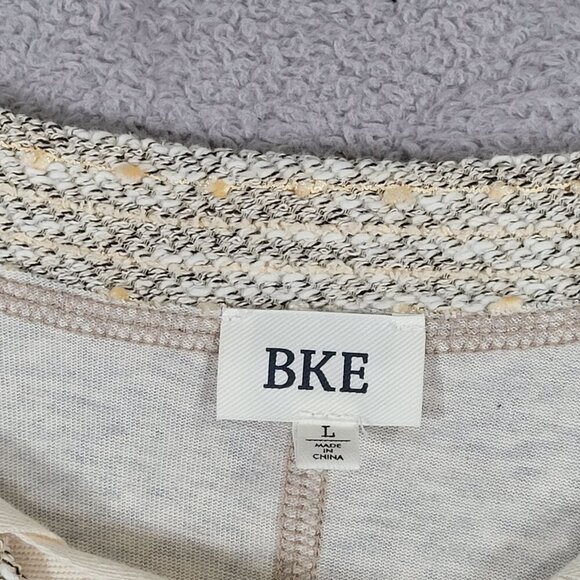 BKE Womens Beige Tweed Knit Sweater With Lace-Up V-Neck  L - Picture 4 of 7
